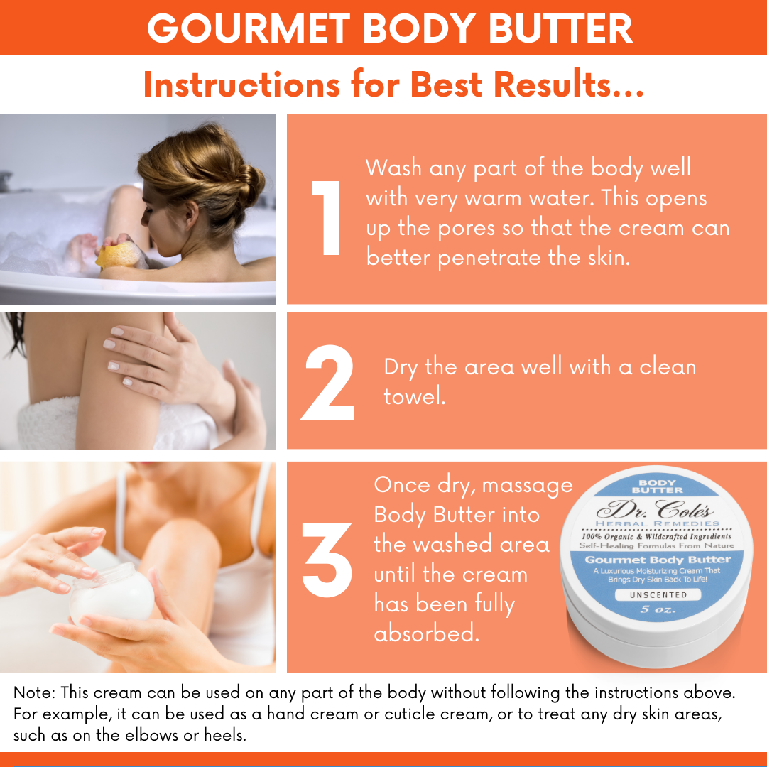 Dr. Cole's Herbal Remedies Body Butter Immune Support instructions for best results.