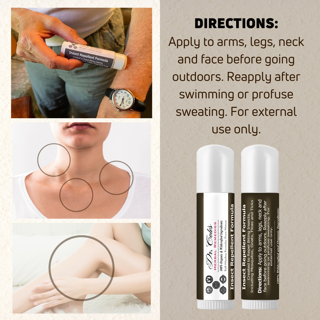 Directions on how to use Dr. Cole's Herbal Remedies Insect Repellent Stick