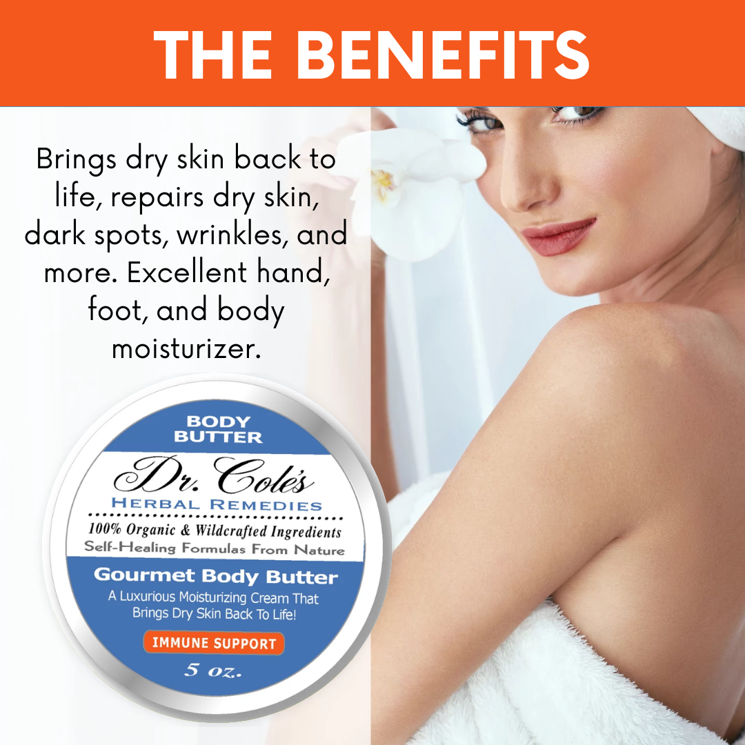 The benefits of Dr. Cole's Herbal Remedies Body Butter Immune Support.