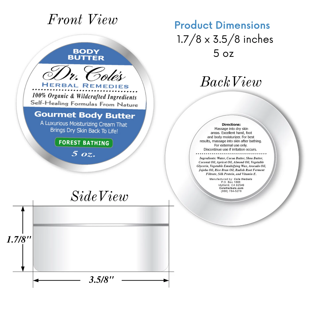 Dr. Cole's Herbal Remedies Gourmet Body Butter Forest Bathing product dimensions.