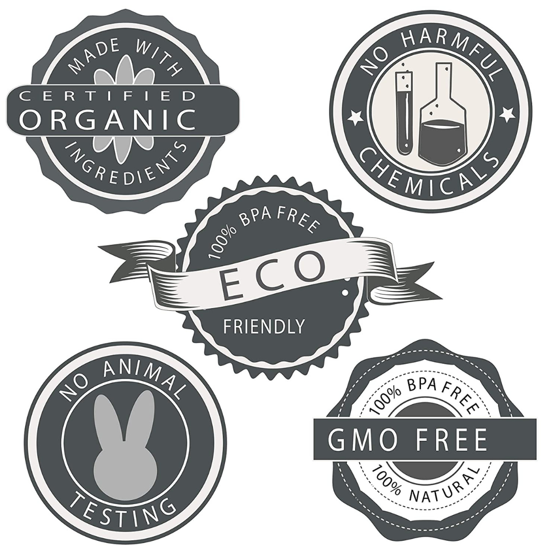 Set of eco-friendly product labels on a white background