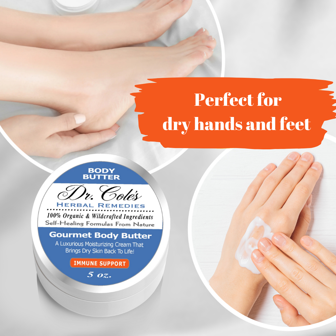 Dr. Cole's Herbal Remedies Body Butter Immune Support is perfect for dry hands and feet.
