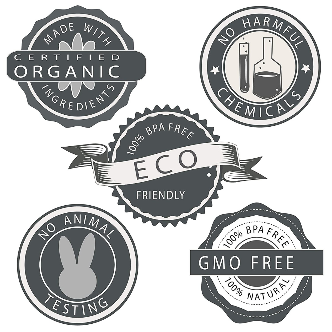Set of eco-friendly product labels on a white background