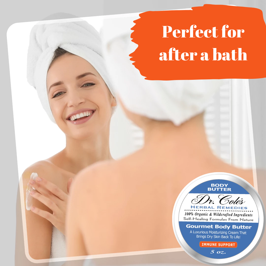 Dr. Cole's Herbal Remedies Body Butter Immune Support is perfect for after a bath.