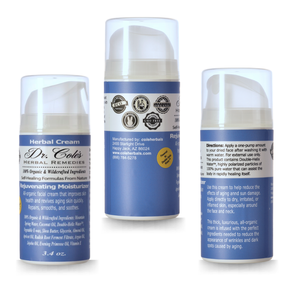 Three bottles of Dr. Cole's Herbal Remedies cream on a white background