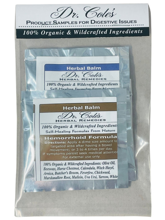 Packaging of Dr. Cole's Herbal Balm with labels on a white background