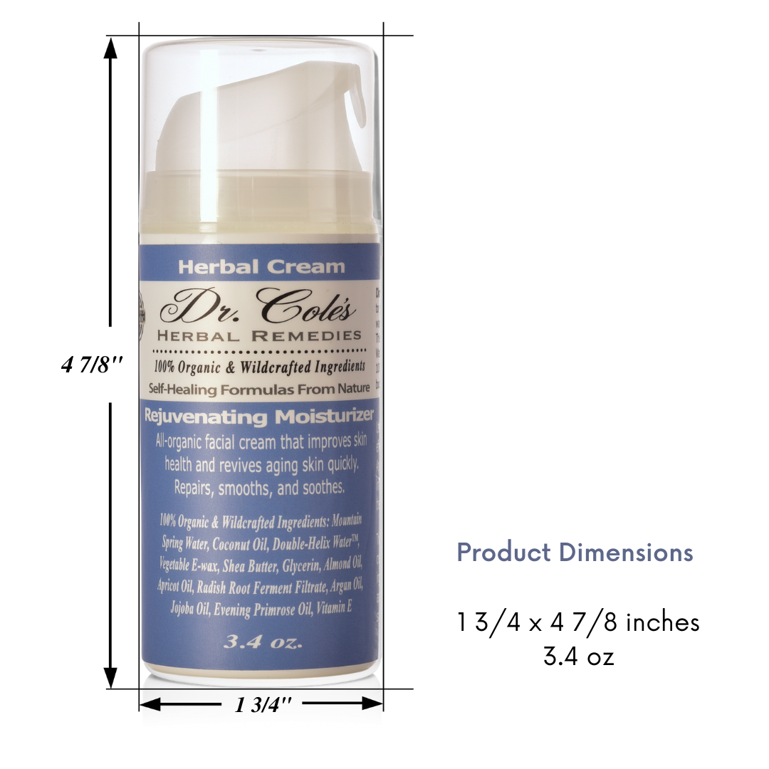 Dr. Cole's Herbal Cream packaging with dimensions on a white background