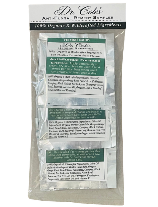 Dr. Cotes Anti-Fungal Remedy Samples packaging with labels on a white background