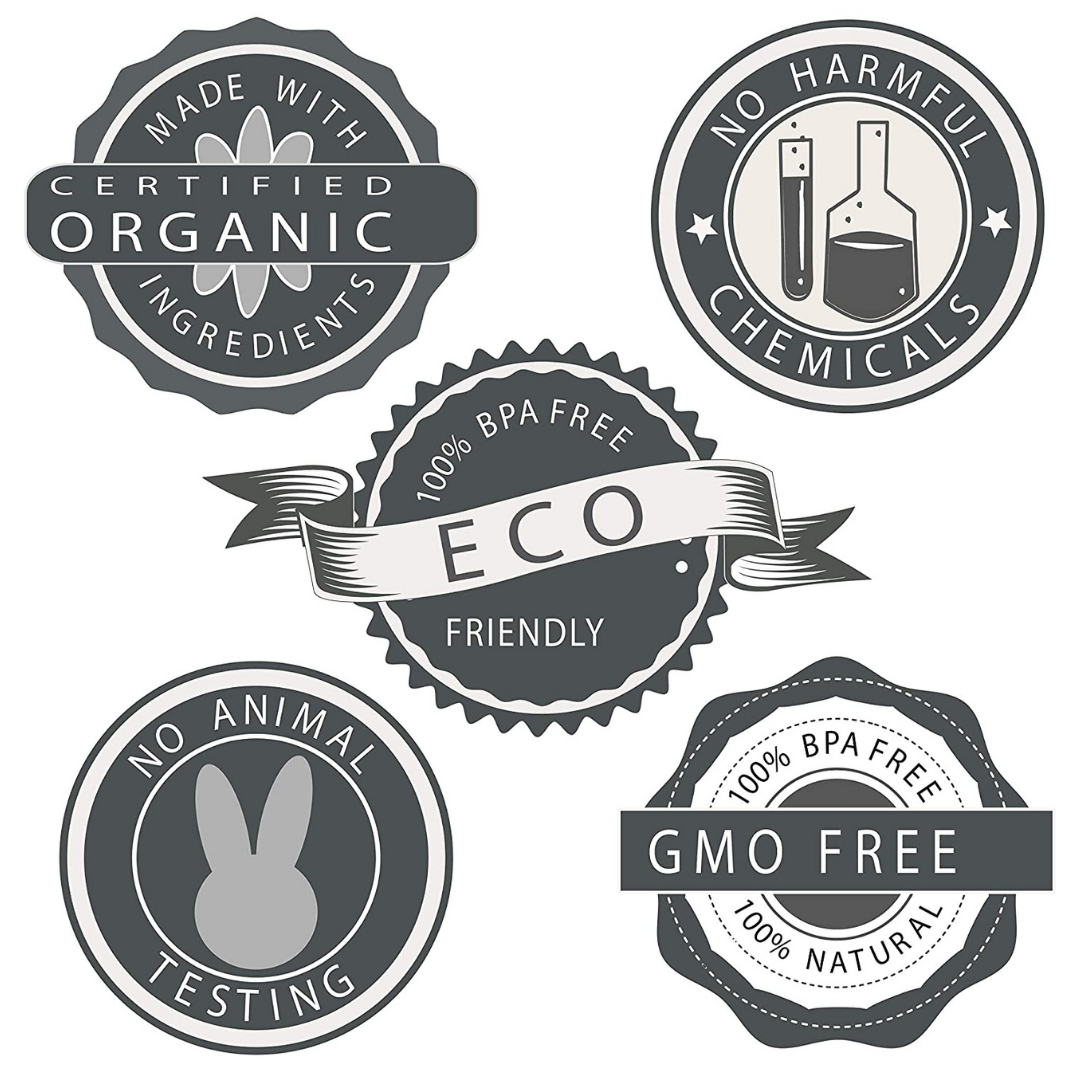 Set of eco-friendly product labels on a white background