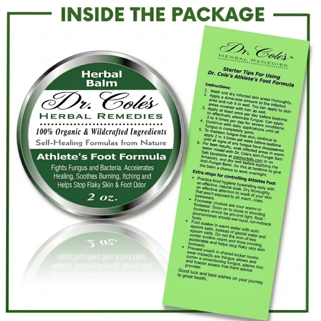 Dr. Cole's Herbal Remedies Athlete's Foot Formula 2 oz with starter tips instructions.