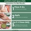 Instructional graphic for Dr. Cole's Organic Athlete’s Foot Treatment, outlining three steps: cleaning and drying the foot, applying the balm, and using it 3-4 times daily.