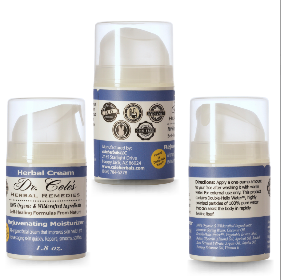 Three containers of Dr. Cole's Herbal Remedies cream on a white background